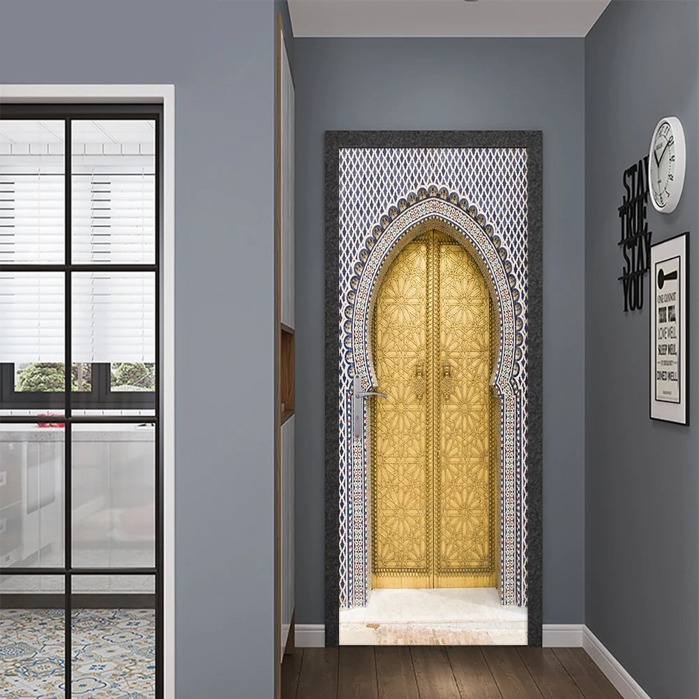 2pcs/set Muslim Great Mosque of Mecca Door Sticker Home Decor Art Mural Living Room Porch Wall Stickers Peel & Sticker Wallpaper