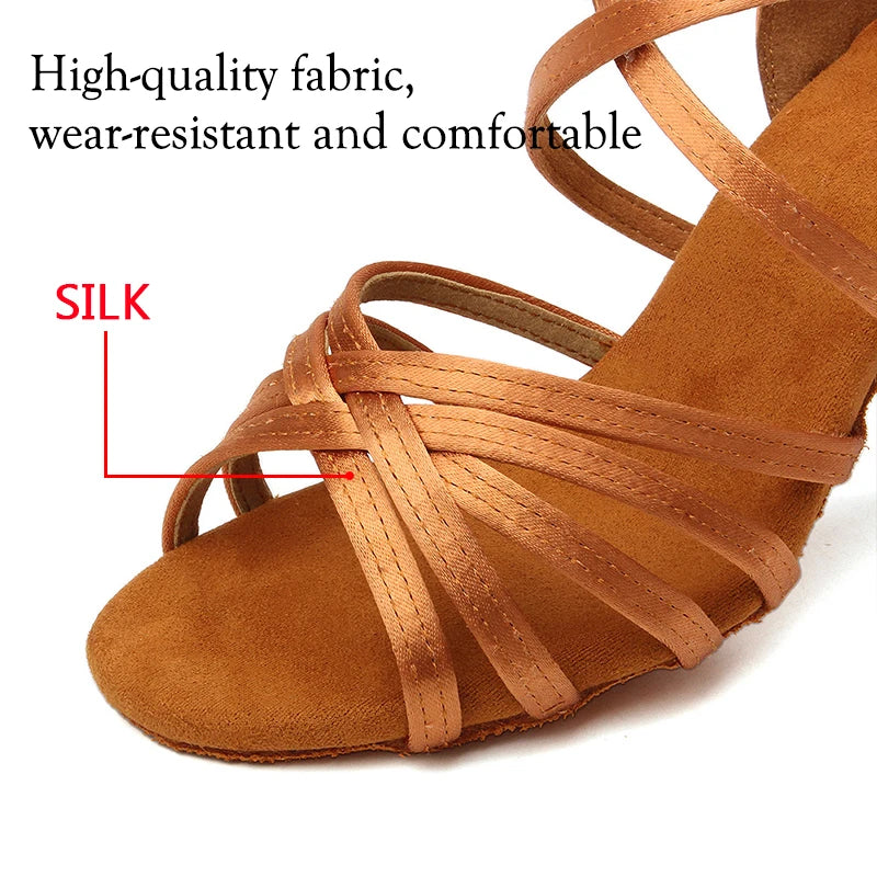 Latin Dance Shoes Women High Heel Silk Dance Shoes lady Soft Bottom Dance Shoes heeled 8cm Girls Salsa Ballroom Shoes