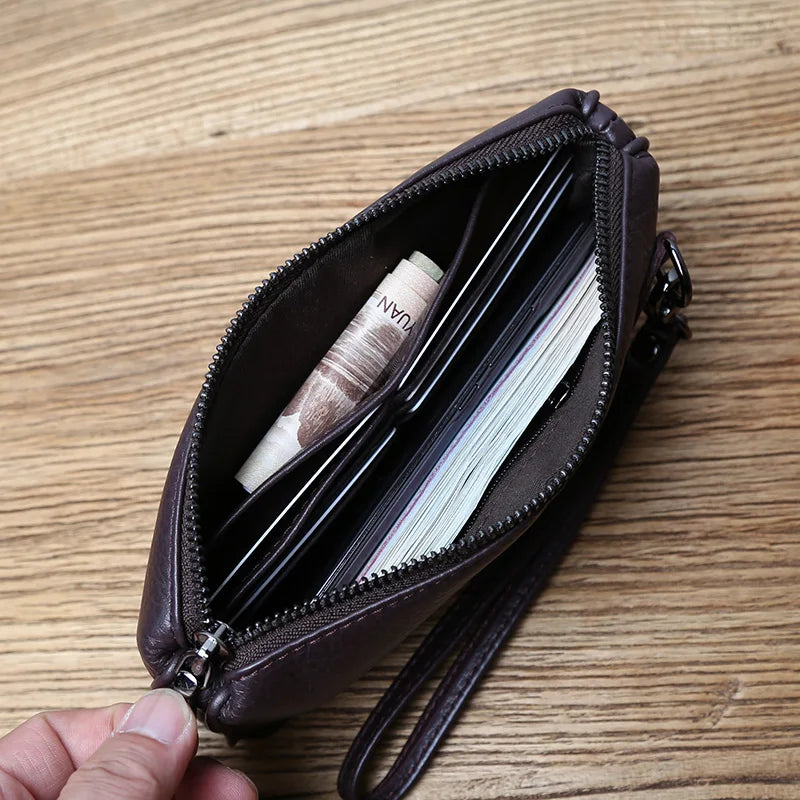 Leather Leisure  With Long Purse, Soft Leather, Hand Zipper, Money Chuck Layer, Cowhide Credit Card Bag, Cell Phone Bag
