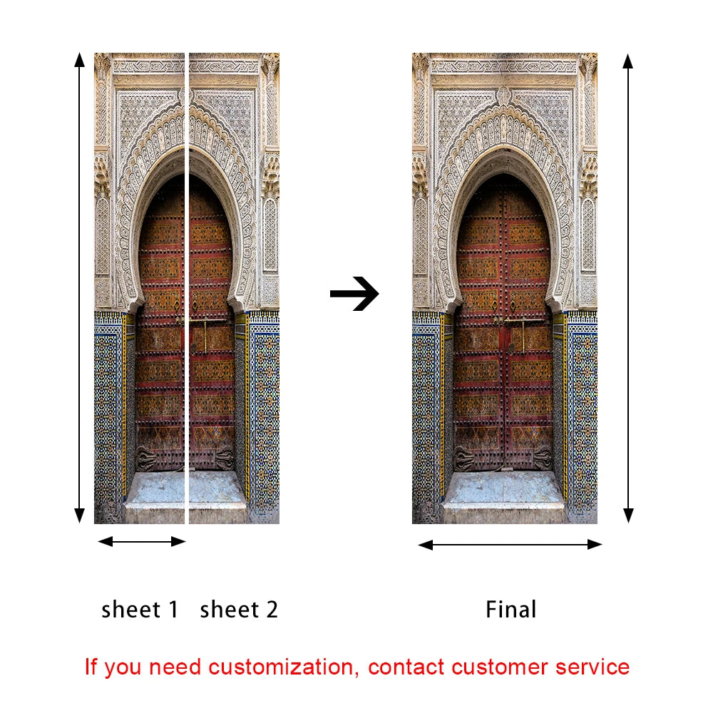 2pcs/set Muslim Great Mosque of Mecca Door Sticker Home Decor Art Mural Living Room Porch Wall Stickers Peel & Sticker Wallpaper