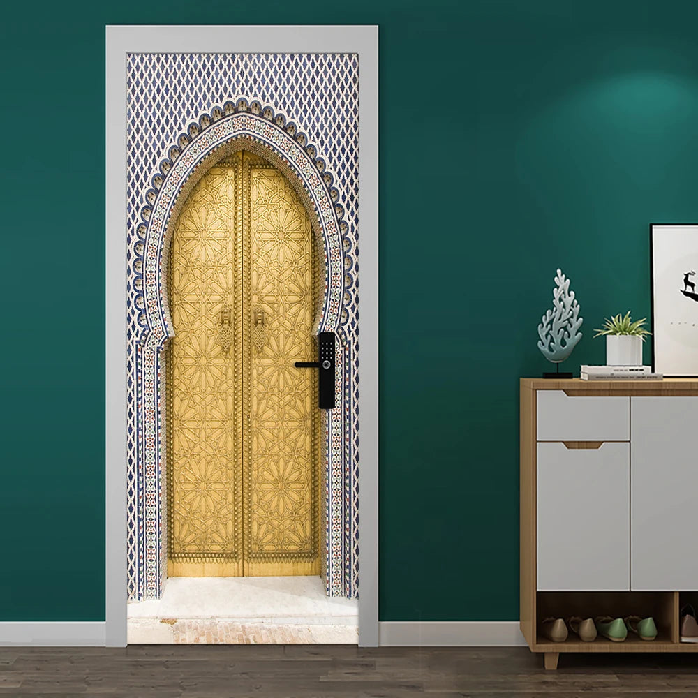 2pcs/set Muslim Great Mosque of Mecca Door Sticker Home Decor Art Mural Living Room Porch Wall Stickers Peel & Sticker Wallpaper