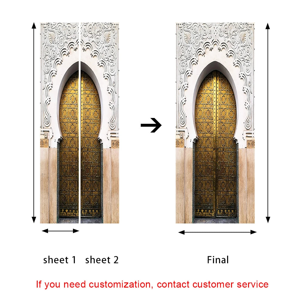 2pcs/set Muslim Great Mosque of Mecca Door Sticker Home Decor Art Mural Living Room Porch Wall Stickers Peel & Sticker Wallpaper