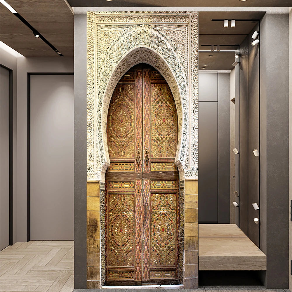 2pcs/set Muslim Great Mosque of Mecca Door Sticker Home Decor Art Mural Living Room Porch Wall Stickers Peel & Sticker Wallpaper