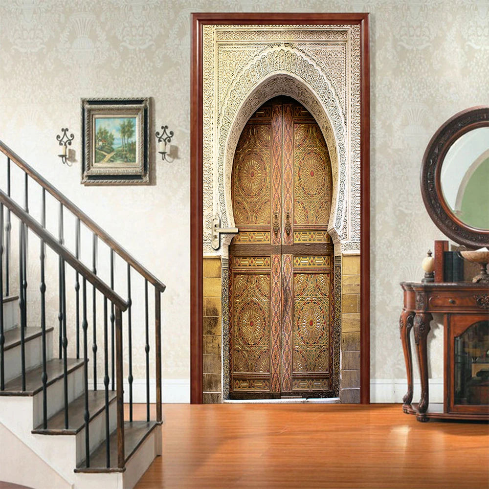 2pcs/set Muslim Great Mosque of Mecca Door Sticker Home Decor Art Mural Living Room Porch Wall Stickers Peel & Sticker Wallpaper