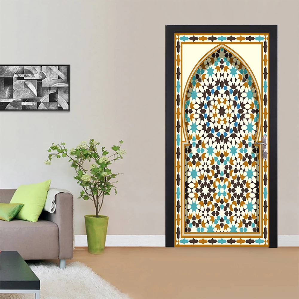2pcs/set Muslim Great Mosque of Mecca Door Sticker Home Decor Art Mural Living Room Porch Wall Stickers Peel & Sticker Wallpaper