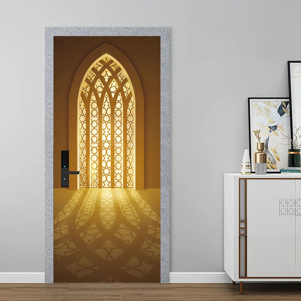2pcs/set Muslim Great Mosque of Mecca Door Sticker Home Decor Art Mural Living Room Porch Wall Stickers Peel & Sticker Wallpaper