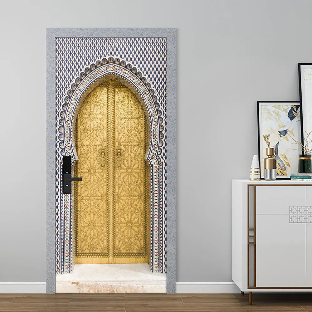 2pcs/set Muslim Great Mosque of Mecca Door Sticker Home Decor Art Mural Living Room Porch Wall Stickers Peel & Sticker Wallpaper