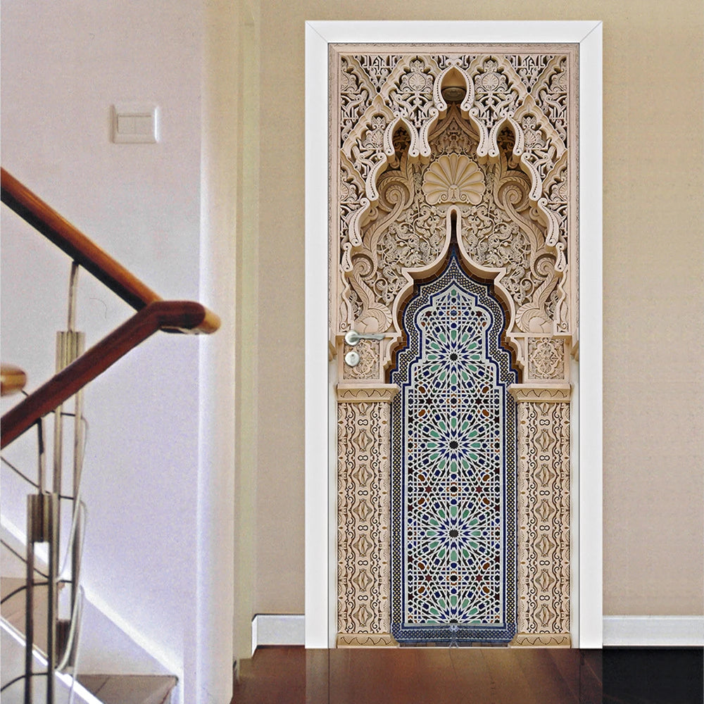 2pcs/set Muslim Great Mosque of Mecca Door Sticker Home Decor Art Mural Living Room Porch Wall Stickers Peel & Sticker Wallpaper