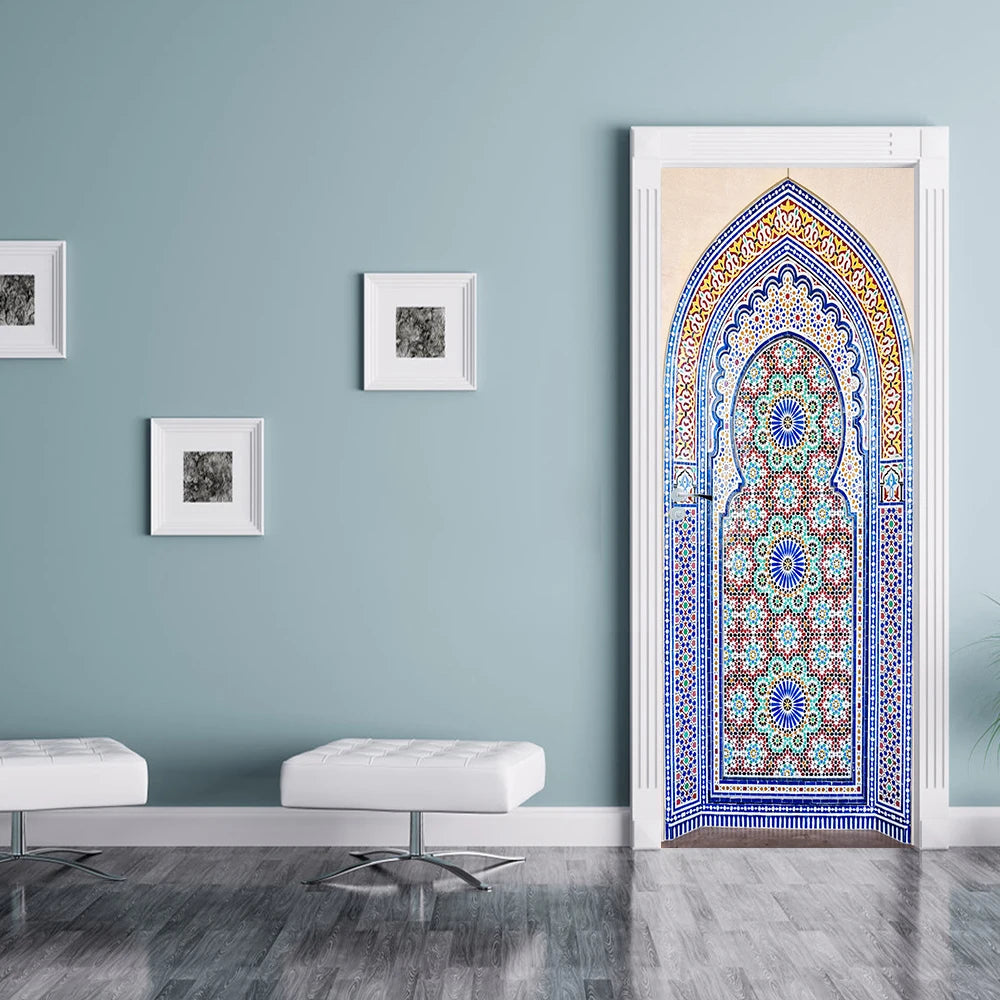 2pcs/set Muslim Great Mosque of Mecca Door Sticker Home Decor Art Mural Living Room Porch Wall Stickers Peel & Sticker Wallpaper