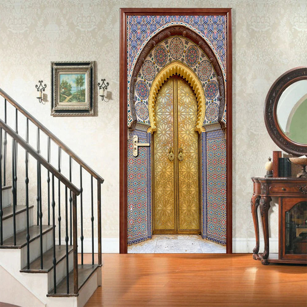 2pcs/set Muslim Great Mosque of Mecca Door Sticker Home Decor Art Mural Living Room Porch Wall Stickers Peel & Sticker Wallpaper