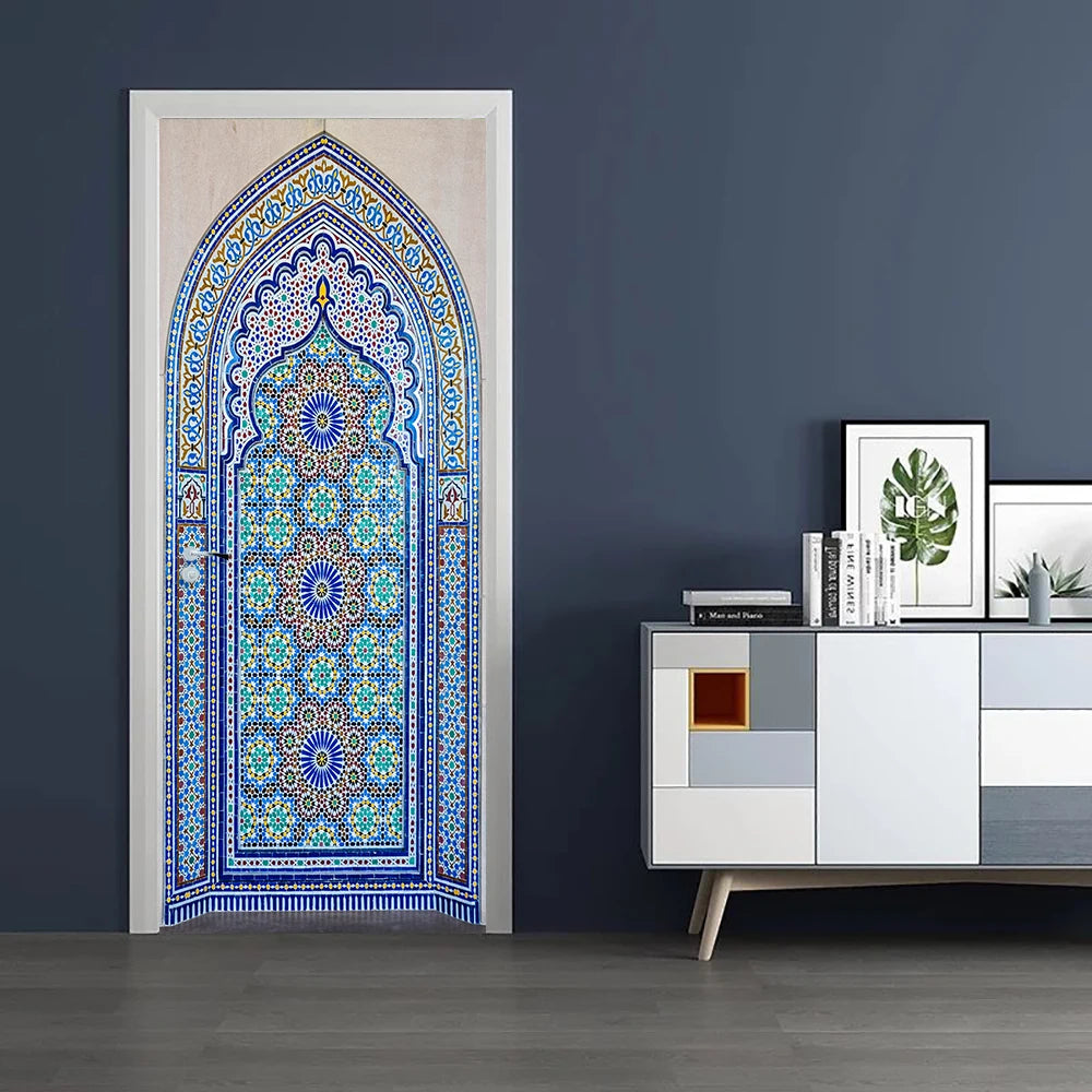2pcs/set Muslim Great Mosque of Mecca Door Sticker Home Decor Art Mural Living Room Porch Wall Stickers Peel & Sticker Wallpaper