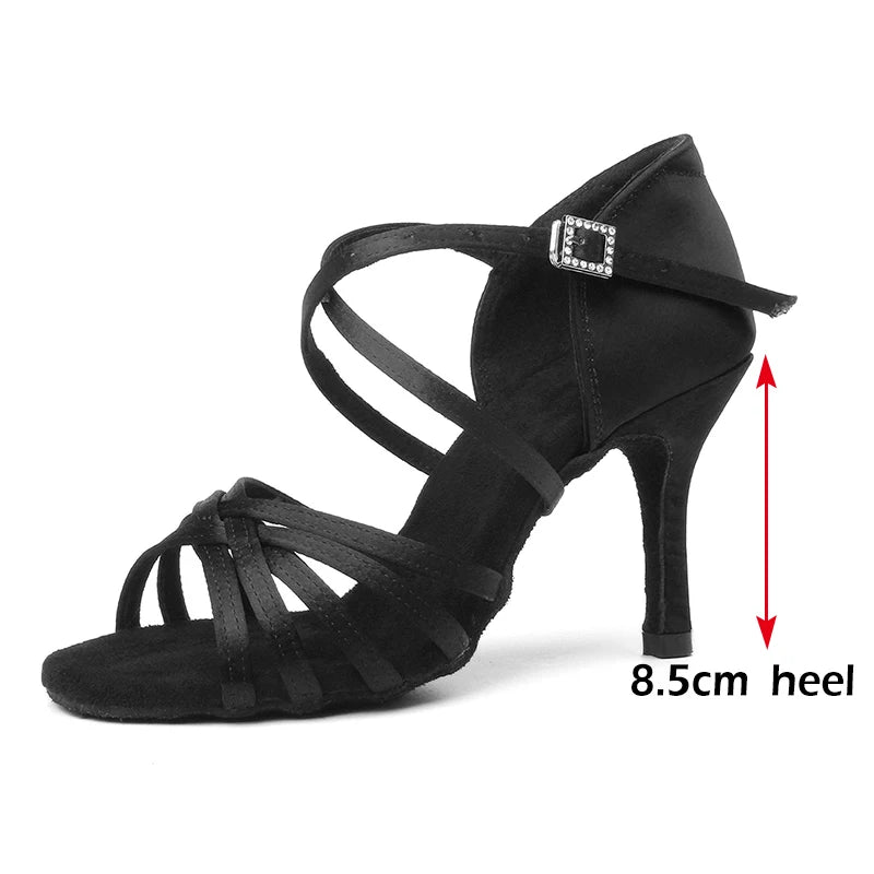 Latin Dance Shoes Women High Heel Silk Dance Shoes lady Soft Bottom Dance Shoes heeled 8cm Girls Salsa Ballroom Shoes