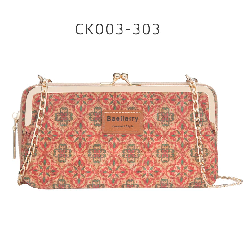 Fashion New Women Wallets Wood Grain Chain Long High Quality Phone Holder Classic Female Purse Zipper Wallet Mini Shoulder Bag