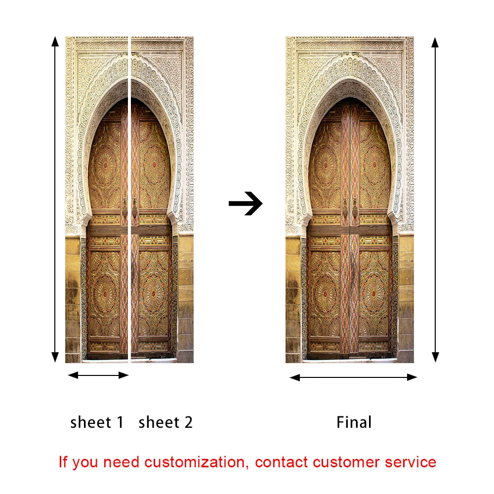 2pcs/set Muslim Great Mosque of Mecca Door Sticker Home Decor Art Mural Living Room Porch Wall Stickers Peel & Sticker Wallpaper
