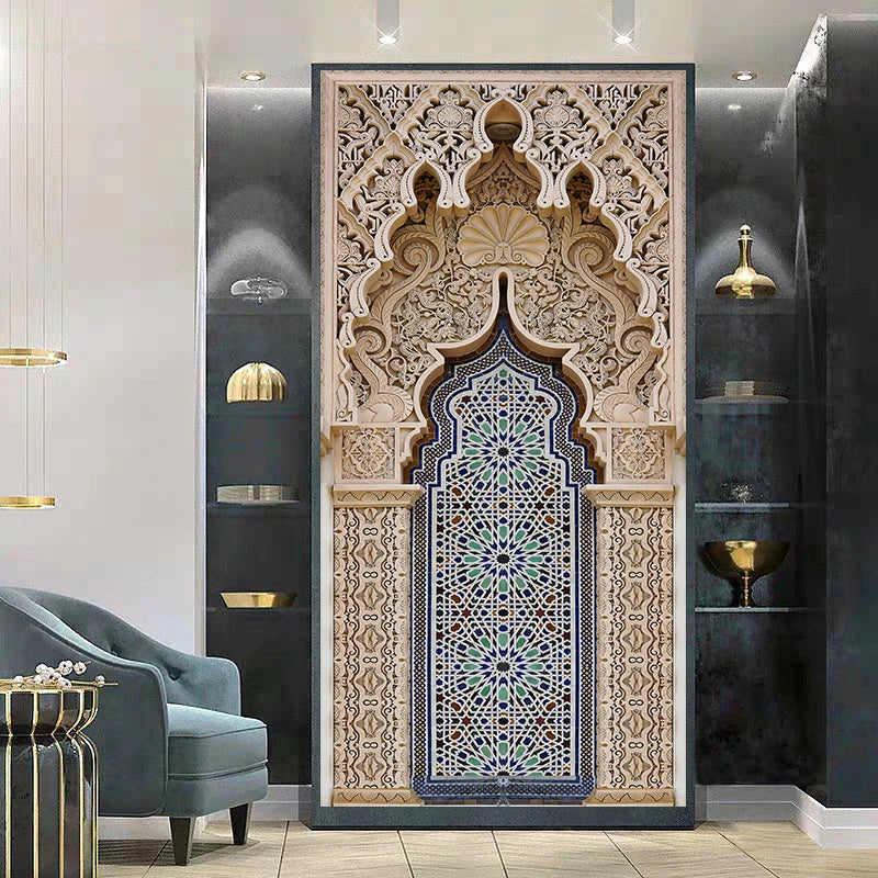 2pcs/set Muslim Great Mosque of Mecca Door Sticker Home Decor Art Mural Living Room Porch Wall Stickers Peel & Sticker Wallpaper