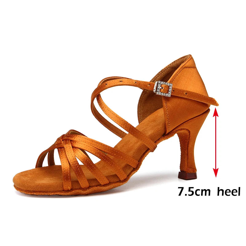 Latin Dance Shoes Women High Heel Silk Dance Shoes lady Soft Bottom Dance Shoes heeled 8cm Girls Salsa Ballroom Shoes
