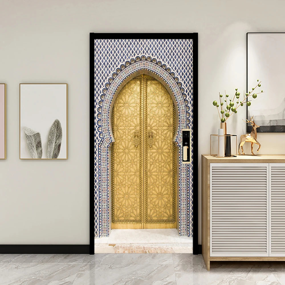 2pcs/set Muslim Great Mosque of Mecca Door Sticker Home Decor Art Mural Living Room Porch Wall Stickers Peel & Sticker Wallpaper