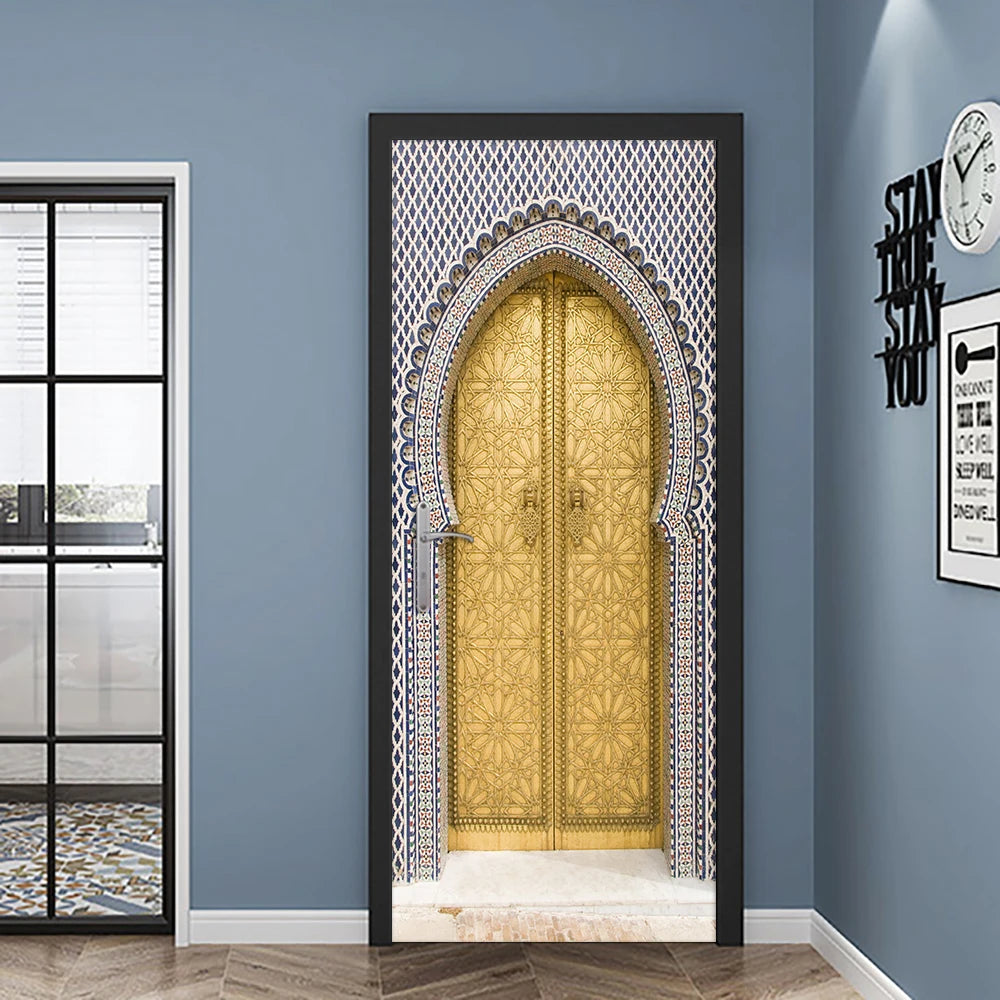 2pcs/set Muslim Great Mosque of Mecca Door Sticker Home Decor Art Mural Living Room Porch Wall Stickers Peel & Sticker Wallpaper