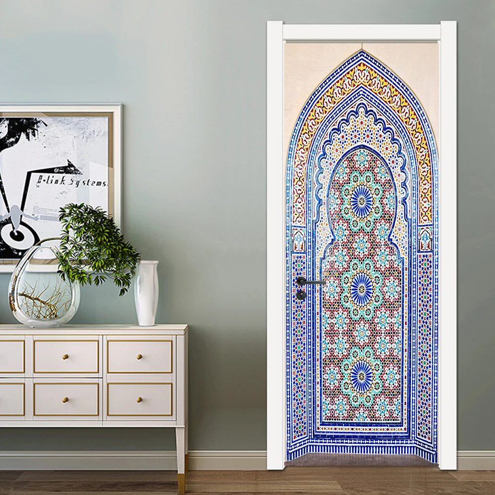 2pcs/set Muslim Great Mosque of Mecca Door Sticker Home Decor Art Mural Living Room Porch Wall Stickers Peel & Sticker Wallpaper