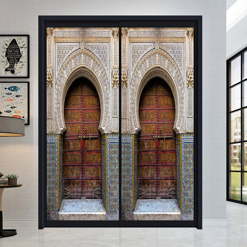 2pcs/set Muslim Great Mosque of Mecca Door Sticker Home Decor Art Mural Living Room Porch Wall Stickers Peel & Sticker Wallpaper
