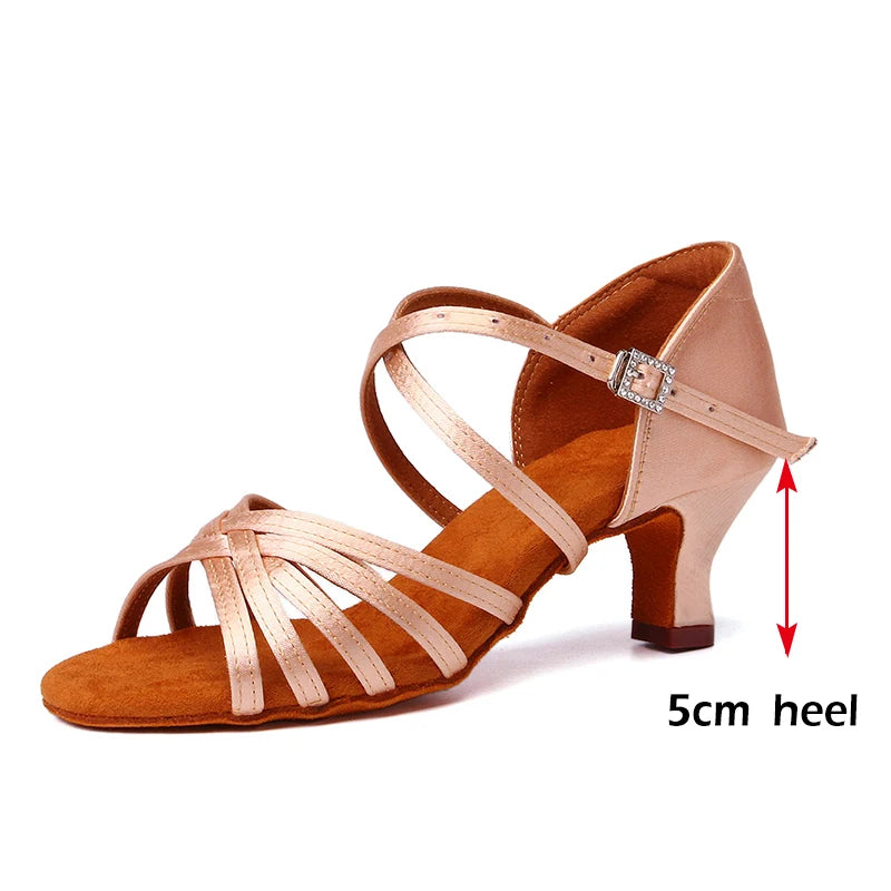 Latin Dance Shoes Women High Heel Silk Dance Shoes lady Soft Bottom Dance Shoes heeled 8cm Girls Salsa Ballroom Shoes