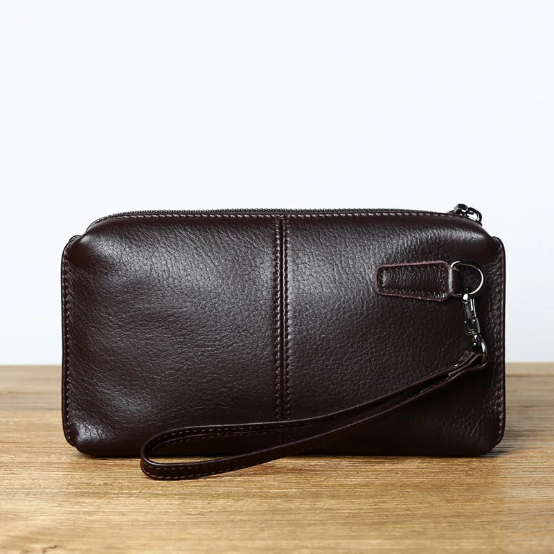 Leather Leisure  With Long Purse, Soft Leather, Hand Zipper, Money Chuck Layer, Cowhide Credit Card Bag, Cell Phone Bag