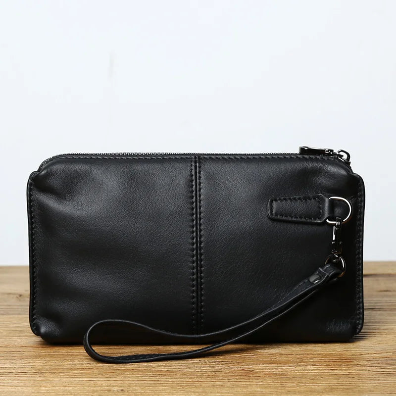 Leather Leisure  With Long Purse, Soft Leather, Hand Zipper, Money Chuck Layer, Cowhide Credit Card Bag, Cell Phone Bag