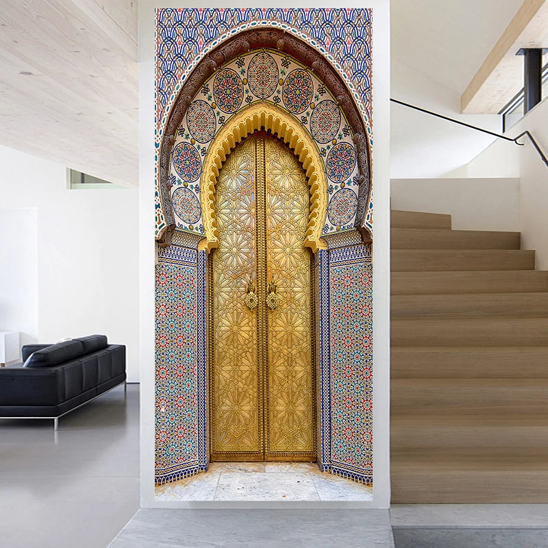 2pcs/set Muslim Great Mosque of Mecca Door Sticker Home Decor Art Mural Living Room Porch Wall Stickers Peel & Sticker Wallpaper