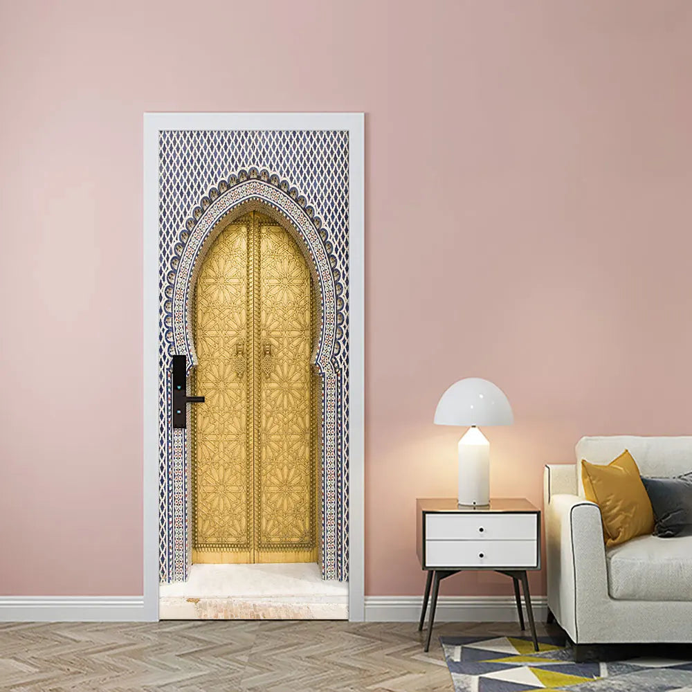 2pcs/set Muslim Great Mosque of Mecca Door Sticker Home Decor Art Mural Living Room Porch Wall Stickers Peel & Sticker Wallpaper