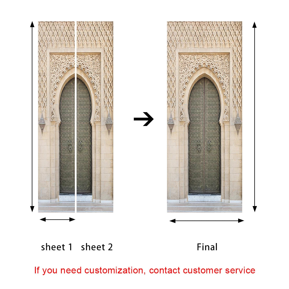2pcs/set Muslim Great Mosque of Mecca Door Sticker Home Decor Art Mural Living Room Porch Wall Stickers Peel & Sticker Wallpaper