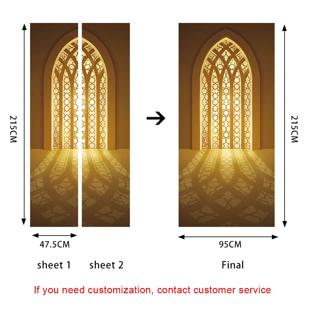 2pcs/set Muslim Great Mosque of Mecca Door Sticker Home Decor Art Mural Living Room Porch Wall Stickers Peel & Sticker Wallpaper