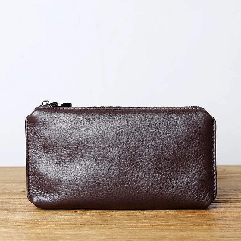 Leather Leisure  With Long Purse, Soft Leather, Hand Zipper, Money Chuck Layer, Cowhide Credit Card Bag, Cell Phone Bag