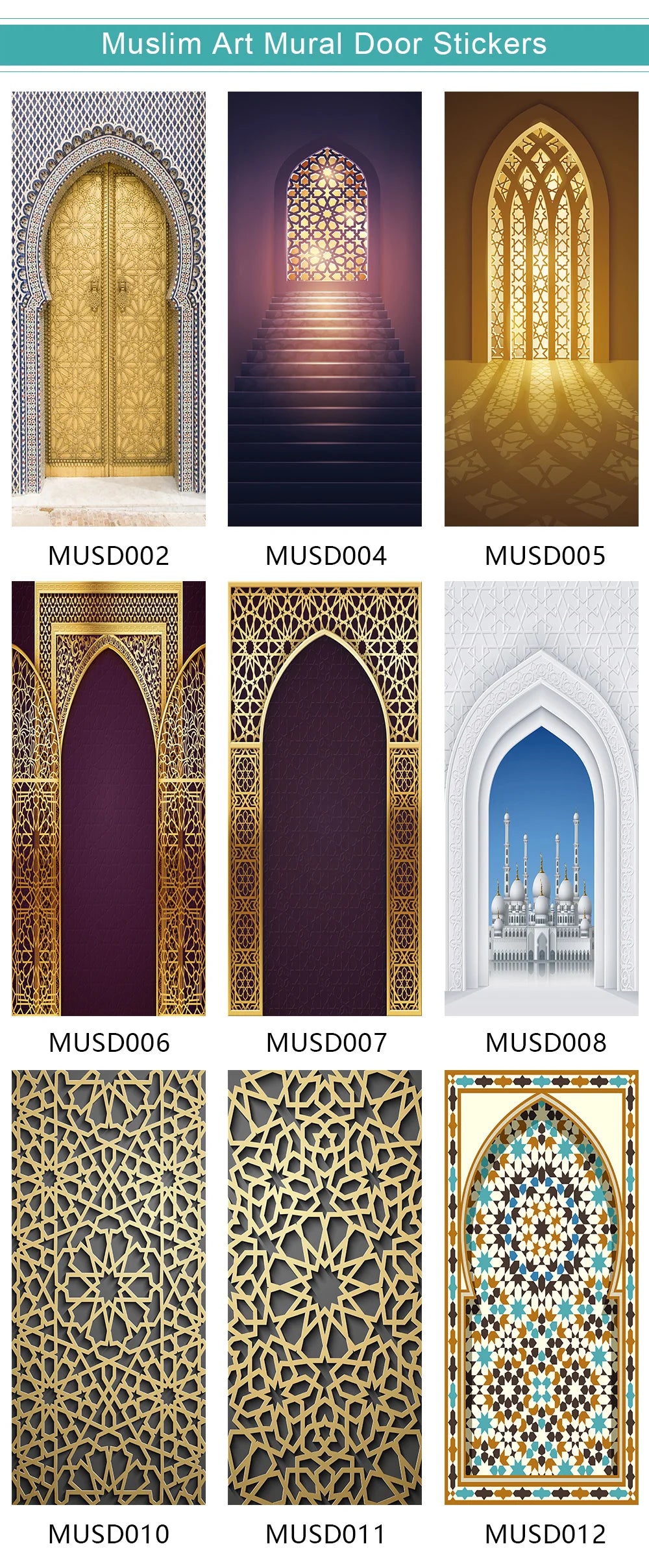 2pcs/set Muslim Great Mosque of Mecca Door Sticker Home Decor Art Mural Living Room Porch Wall Stickers Peel & Sticker Wallpaper