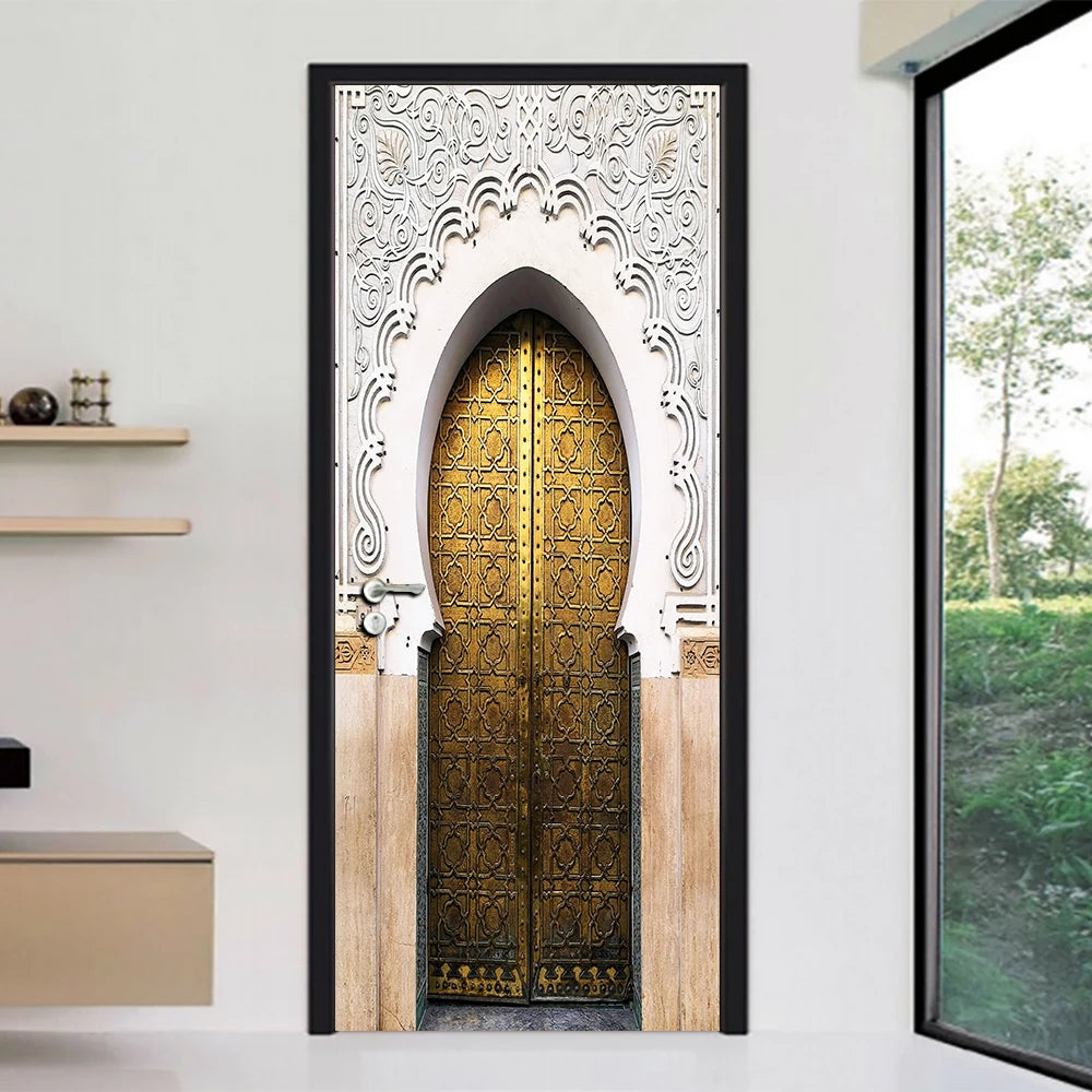 2pcs/set Muslim Great Mosque of Mecca Door Sticker Home Decor Art Mural Living Room Porch Wall Stickers Peel & Sticker Wallpaper