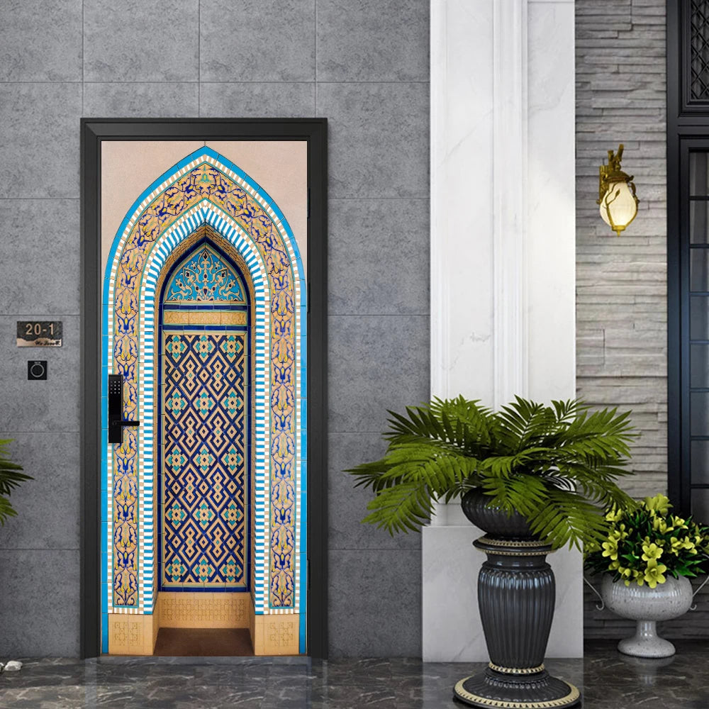 2pcs/set Muslim Great Mosque of Mecca Door Sticker Home Decor Art Mural Living Room Porch Wall Stickers Peel & Sticker Wallpaper
