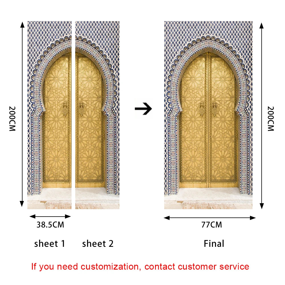 2pcs/set Muslim Great Mosque of Mecca Door Sticker Home Decor Art Mural Living Room Porch Wall Stickers Peel & Sticker Wallpaper