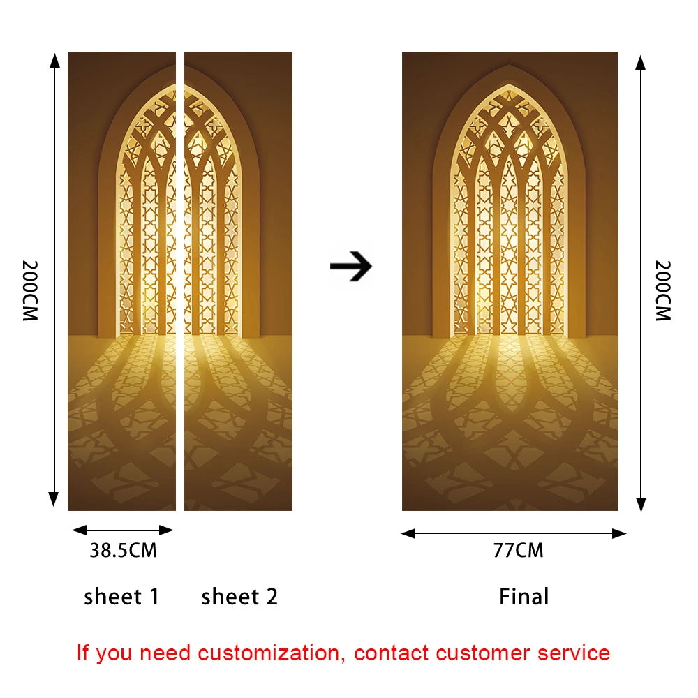 2pcs/set Muslim Great Mosque of Mecca Door Sticker Home Decor Art Mural Living Room Porch Wall Stickers Peel & Sticker Wallpaper