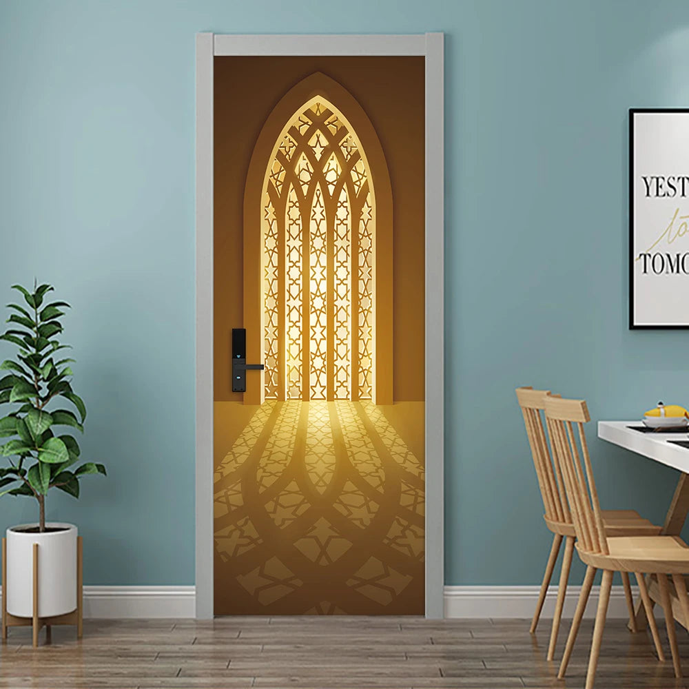 2pcs/set Muslim Great Mosque of Mecca Door Sticker Home Decor Art Mural Living Room Porch Wall Stickers Peel & Sticker Wallpaper