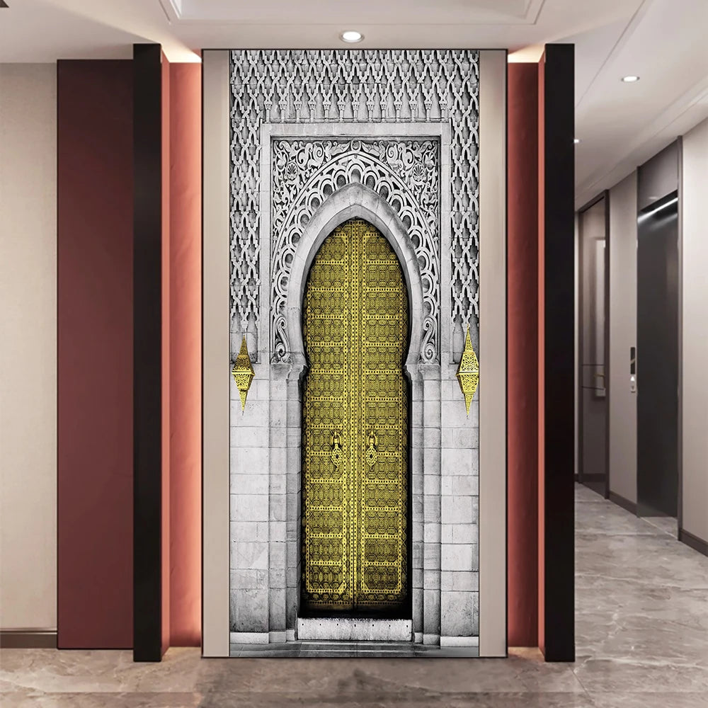 2pcs/set Muslim Great Mosque of Mecca Door Sticker Home Decor Art Mural Living Room Porch Wall Stickers Peel & Sticker Wallpaper