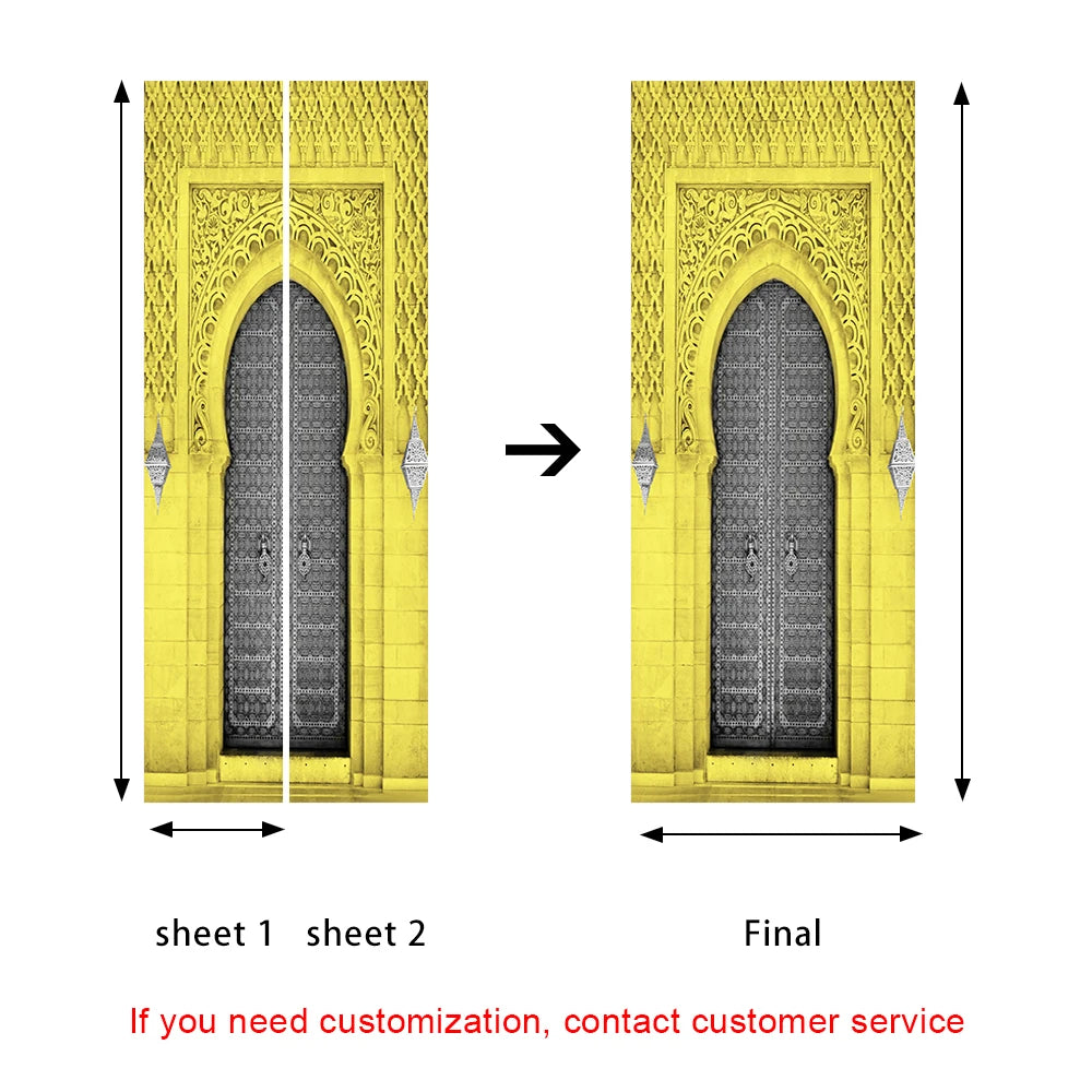 2pcs/set Muslim Great Mosque of Mecca Door Sticker Home Decor Art Mural Living Room Porch Wall Stickers Peel & Sticker Wallpaper