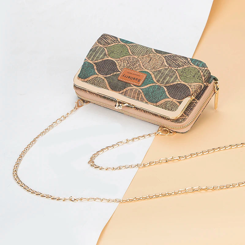 Fashion New Women Wallets Wood Grain Chain Long High Quality Phone Holder Classic Female Purse Zipper Wallet Mini Shoulder Bag