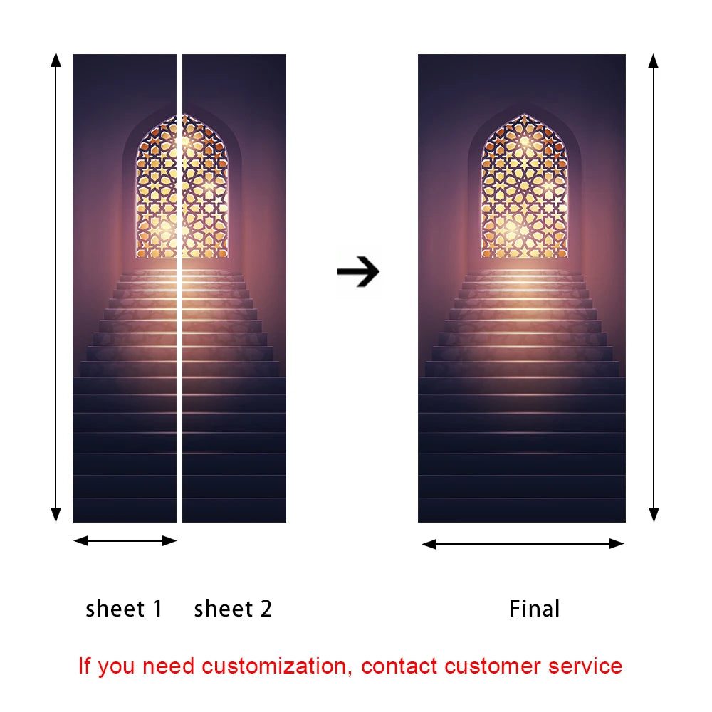 2pcs/set Muslim Great Mosque of Mecca Door Sticker Home Decor Art Mural Living Room Porch Wall Stickers Peel & Sticker Wallpaper