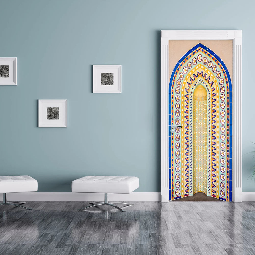 2pcs/set Muslim Great Mosque of Mecca Door Sticker Home Decor Art Mural Living Room Porch Wall Stickers Peel & Sticker Wallpaper