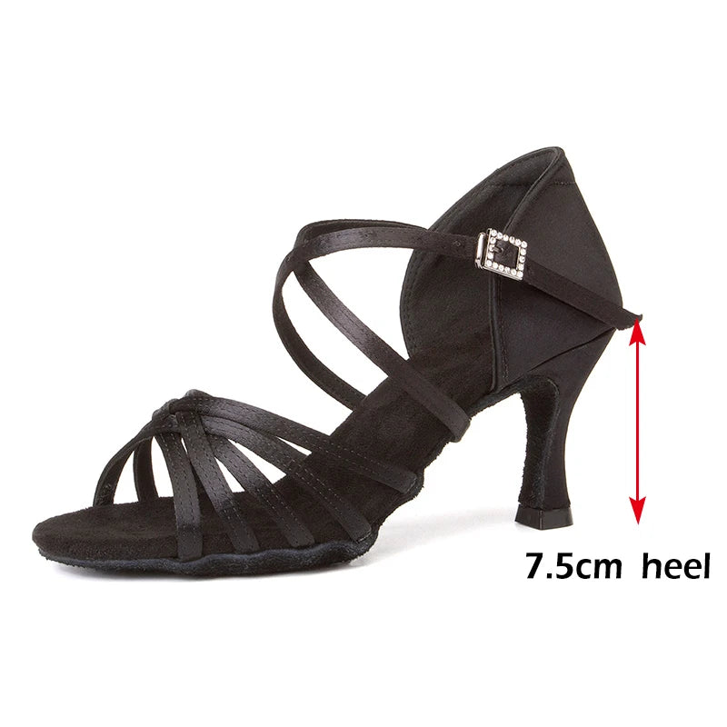 Latin Dance Shoes Women High Heel Silk Dance Shoes lady Soft Bottom Dance Shoes heeled 8cm Girls Salsa Ballroom Shoes