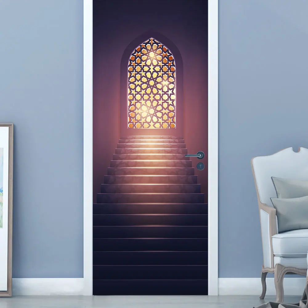 2pcs/set Muslim Great Mosque of Mecca Door Sticker Home Decor Art Mural Living Room Porch Wall Stickers Peel & Sticker Wallpaper