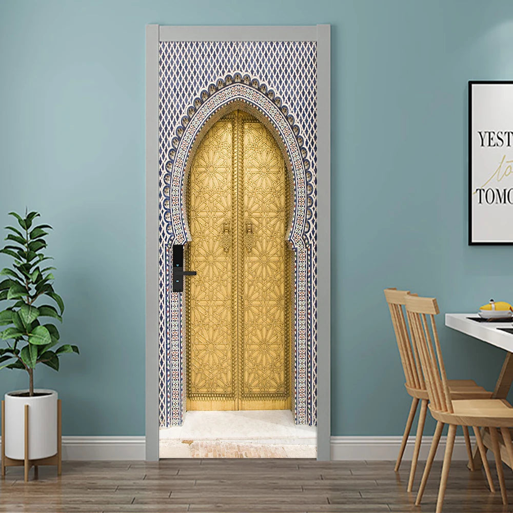 2pcs/set Muslim Great Mosque of Mecca Door Sticker Home Decor Art Mural Living Room Porch Wall Stickers Peel & Sticker Wallpaper
