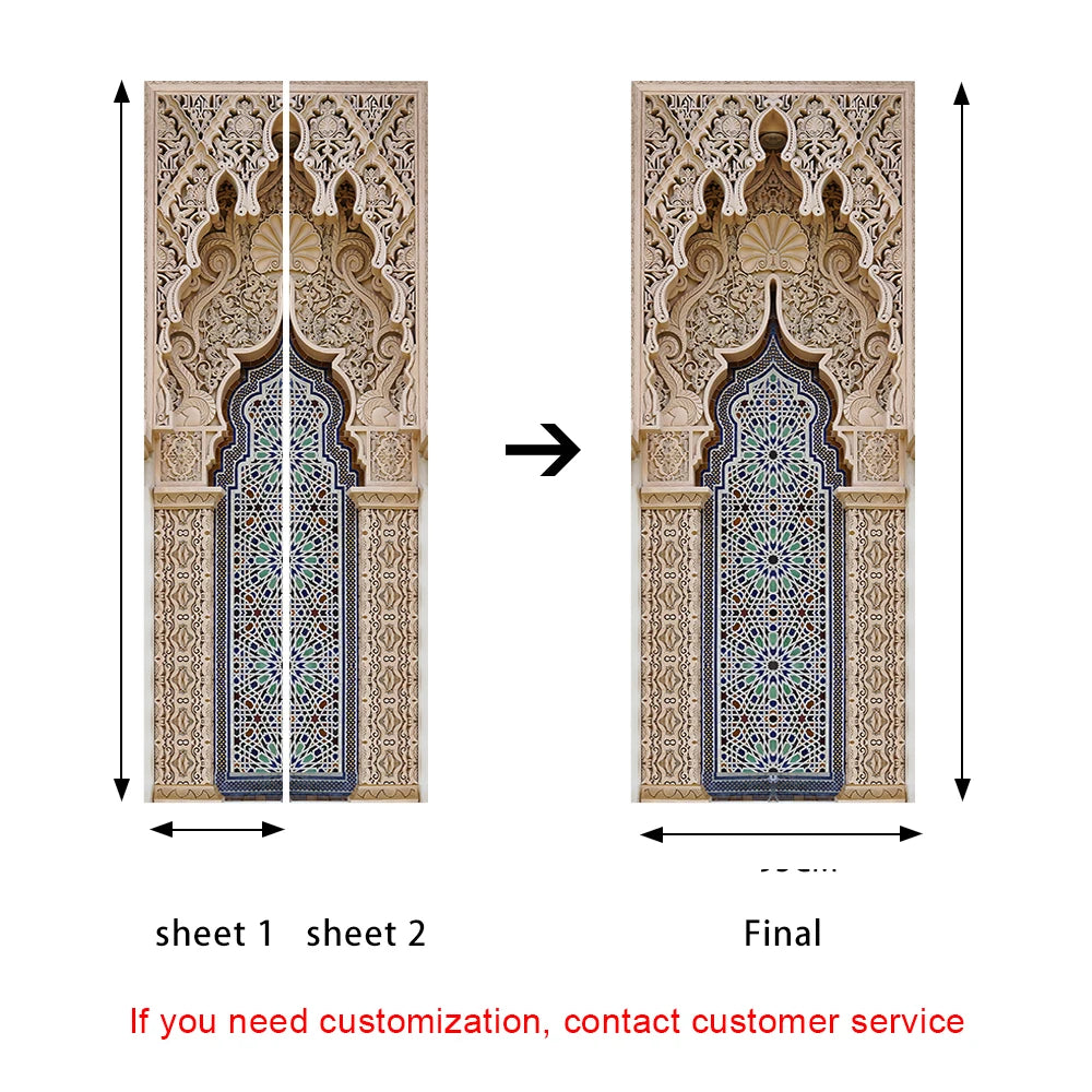 2pcs/set Muslim Great Mosque of Mecca Door Sticker Home Decor Art Mural Living Room Porch Wall Stickers Peel & Sticker Wallpaper