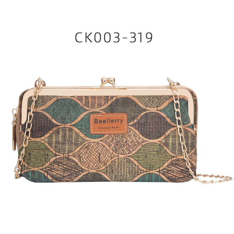 Fashion New Women Wallets Wood Grain Chain Long High Quality Phone Holder Classic Female Purse Zipper Wallet Mini Shoulder Bag