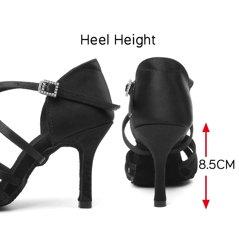 Latin Dance Shoes Women High Heel Silk Dance Shoes lady Soft Bottom Dance Shoes heeled 8cm Girls Salsa Ballroom Shoes