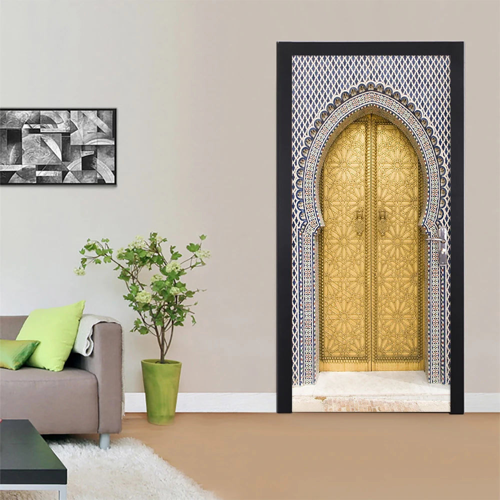 2pcs/set Muslim Great Mosque of Mecca Door Sticker Home Decor Art Mural Living Room Porch Wall Stickers Peel & Sticker Wallpaper